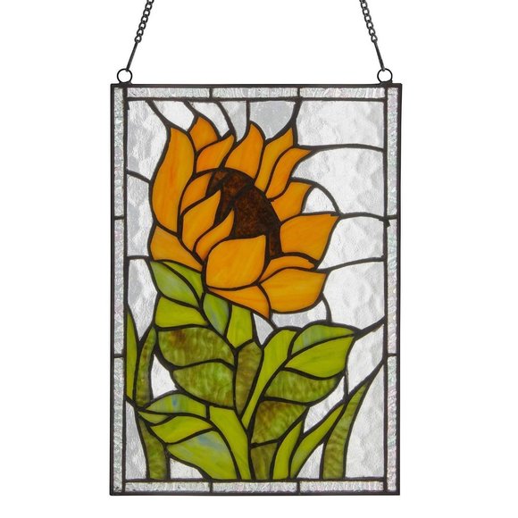 Tiffany Style Stained Glass Window Panel Suncatcher Sunflower Theme 8x11in - Picture 2 of 10